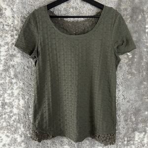 Rebecca Malone Size S Stretch Scoop Neck Top Green Short Sleeve Pullover